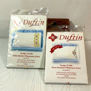 Duftin cross stitch pillow case kits. New in package. 2 different sets.